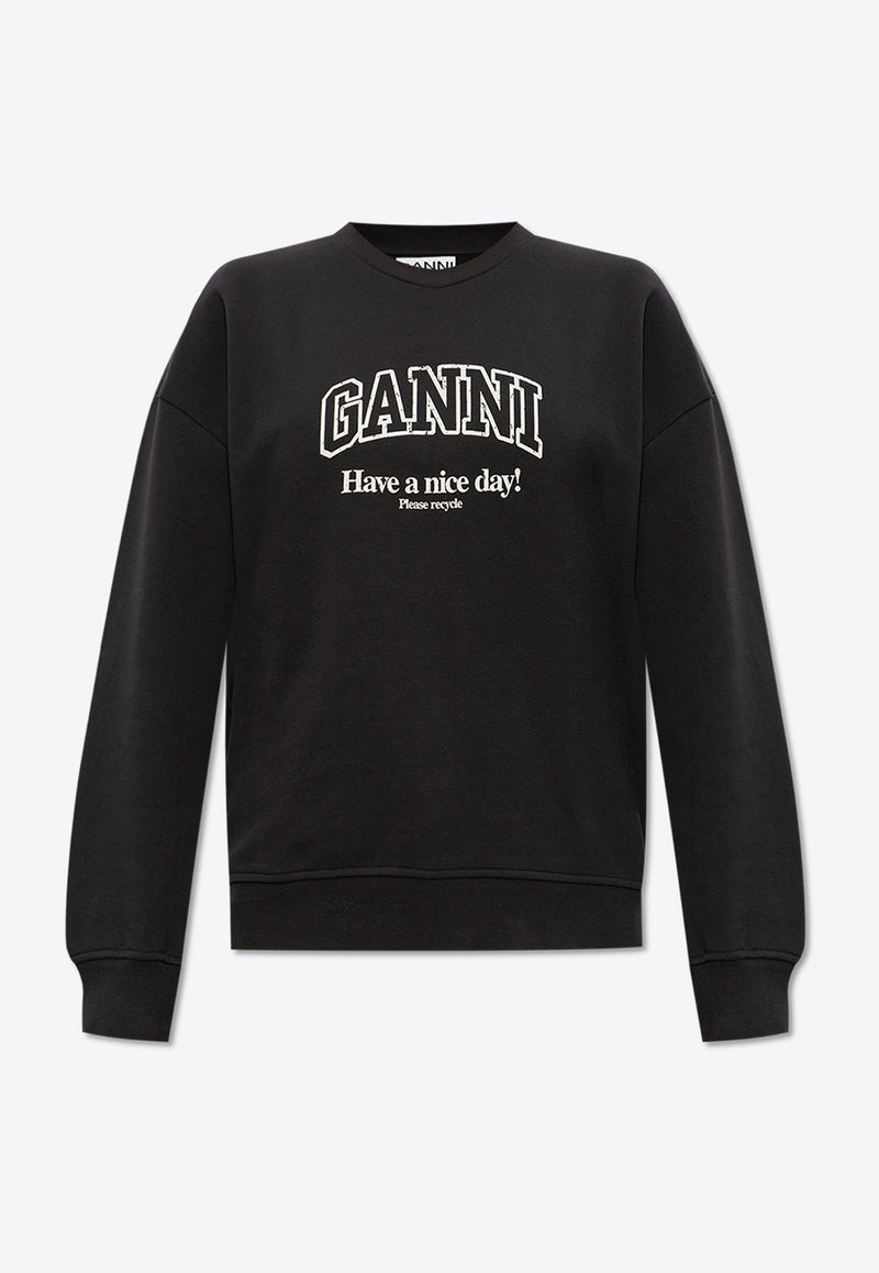 GANNI Logo Print Crewneck Sweatshirt Black T3872 3581-252