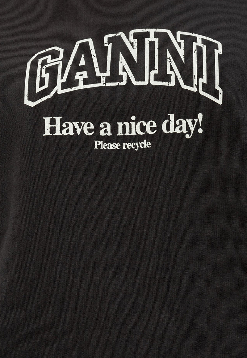 GANNI Logo Print Crewneck Sweatshirt Black T3872 3581-252