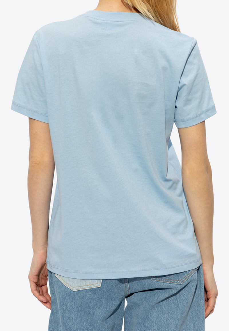 GANNI Logo Print Crewneck T-shirt Blue T3894 3655-033