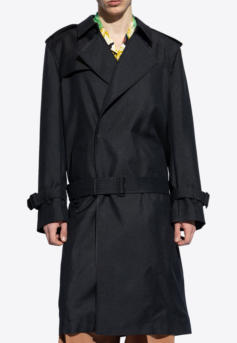 Burberry Long Silk Blend Trench Coat Black 8087101 A1189-BLACK