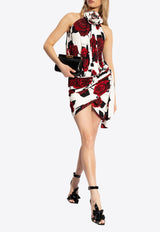 Balmain Rose Print Halterneck Mini Dress