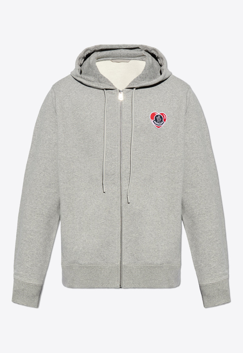 Moncler Heart Logo Zip-Up Hooded Sweatshirt Gray J10918G00028 899V4-981