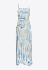 GANNI Cloud Print Ruched Maxi Dress Blue F9151 6757-033
