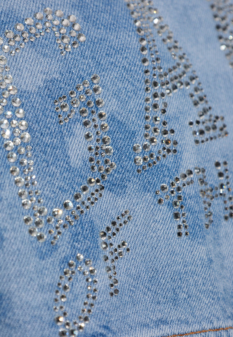 GANNI Studded Logo Bleached Denim Shirt Blue J1455 6411-564