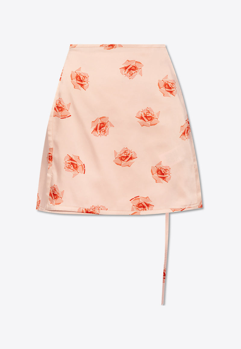 Kenzo Rose Print Mini Wrap Skirt Pink FE52JU288 9O1-34