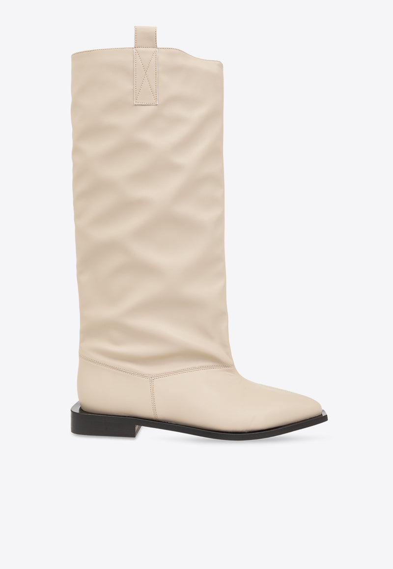 GANNI Western Loose Knee-High Tubular Boots Cream S2564 4911-883