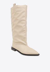 GANNI Western Loose Knee-High Tubular Boots Cream S2564 4911-883