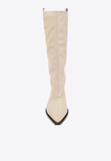 GANNI Western Loose Knee-High Tubular Boots Cream S2564 4911-883