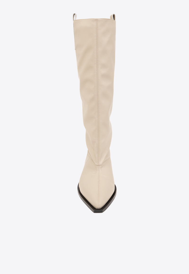 GANNI Western Loose Knee-High Tubular Boots Cream S2564 4911-883