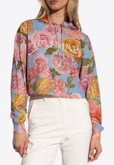 Balmain Floral Print Hooded Sweatshirt