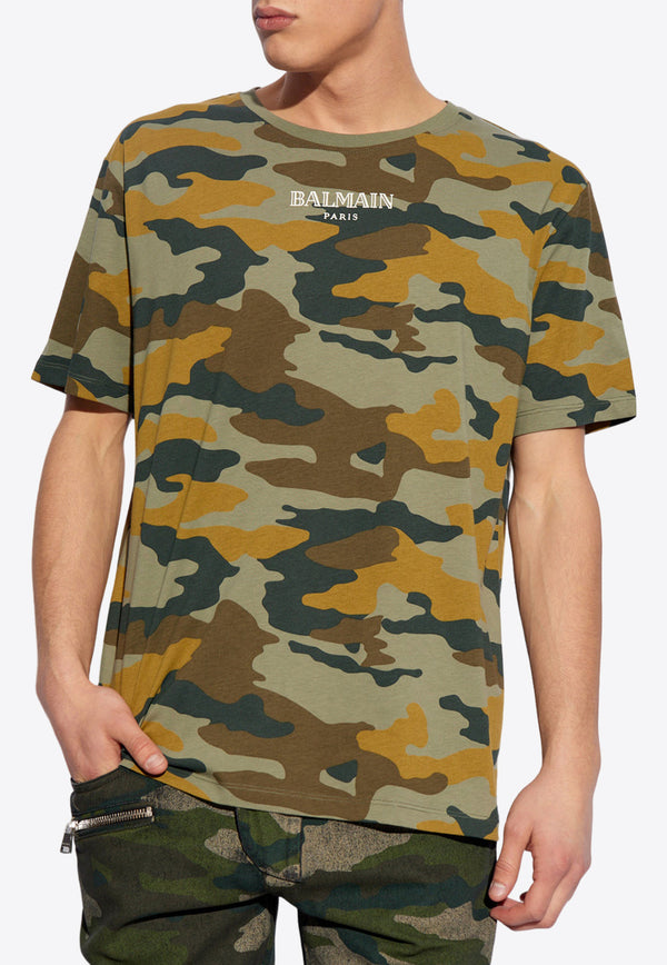 Balmain Camouflage Print Short-Sleeved T-shirt