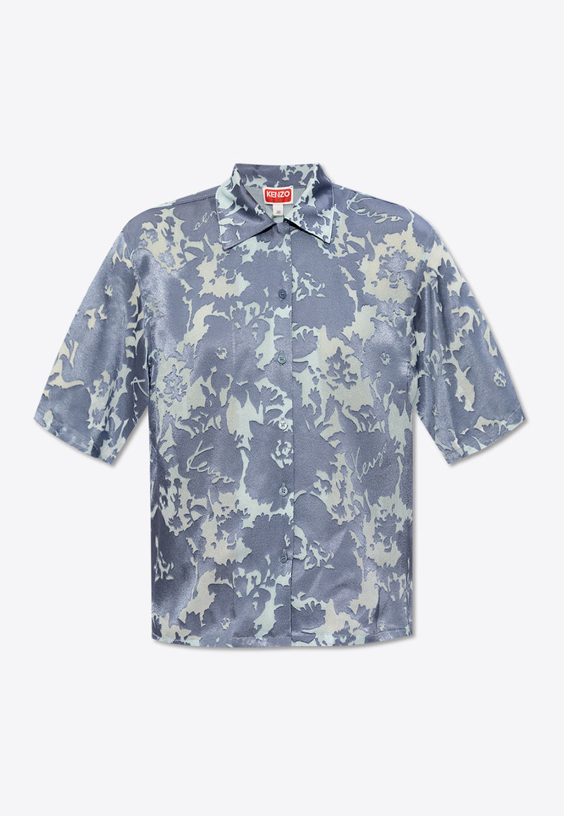 Kenzo Floral Print Short-Sleeved Shirt Blue FE52CH071 9JE-67