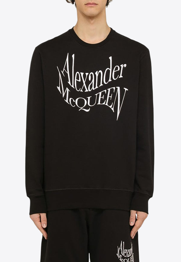 Alexander McQueen Warped Logo Crewneck Sweatshirt Black 781879QXAAM/O_ALEXQ-1000