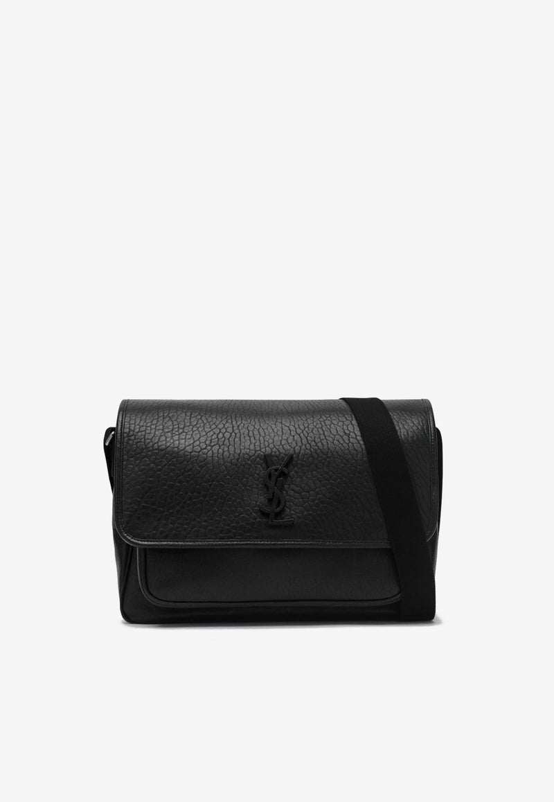 Saint Laurent Niki Hammered Leather Messenger Bag Black 781935AAC8O/R_YSL-1000