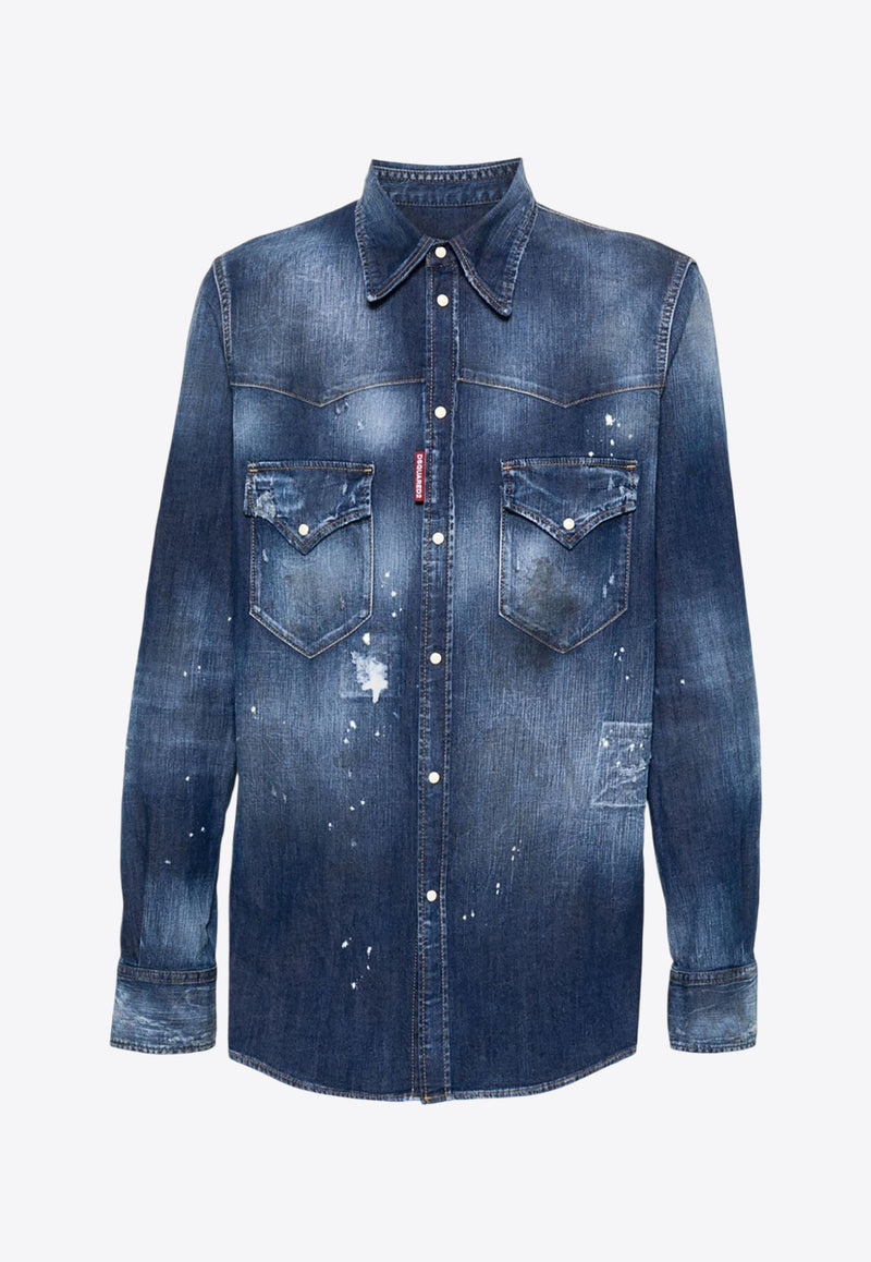 Dsquared2 Paint Splatter Denim Shirt Denim S74DM0795S30341_470