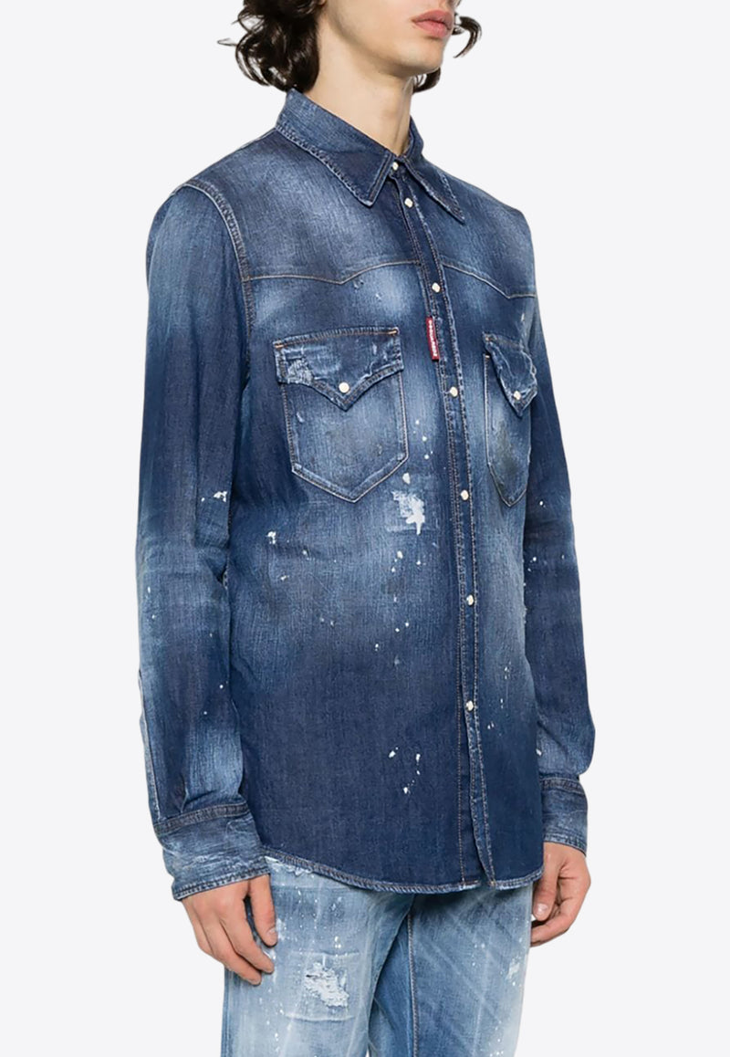 Dsquared2 Paint Splatter Denim Shirt Denim S74DM0795S30341_470