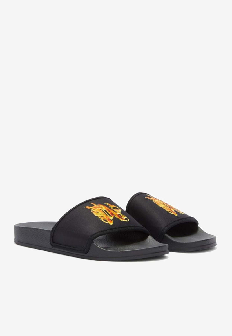 Palm Angels Monogram Pool Slides Black PMIC010R24MAT002_1020