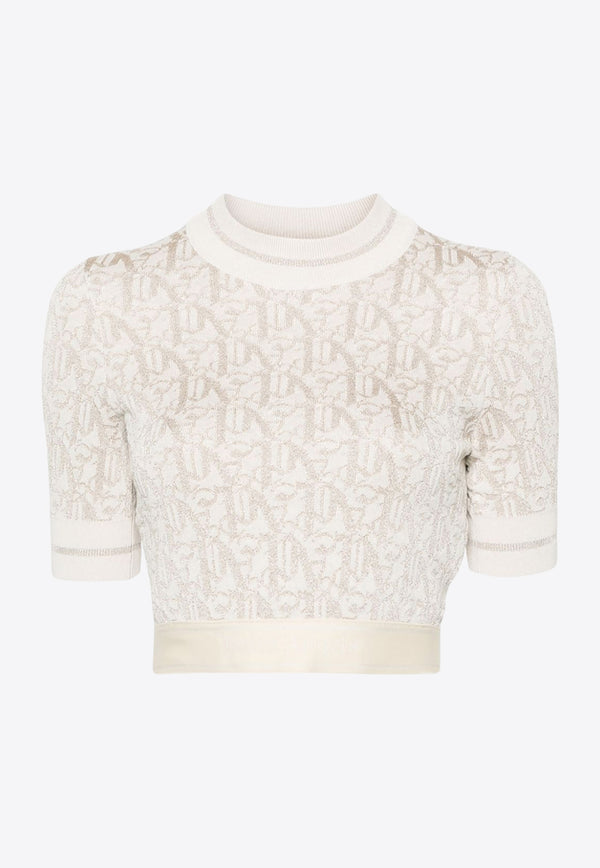 Palm Angels Monogram Jacquard Knitted Cropped Top Beige PWHT010R24KNI001_0361