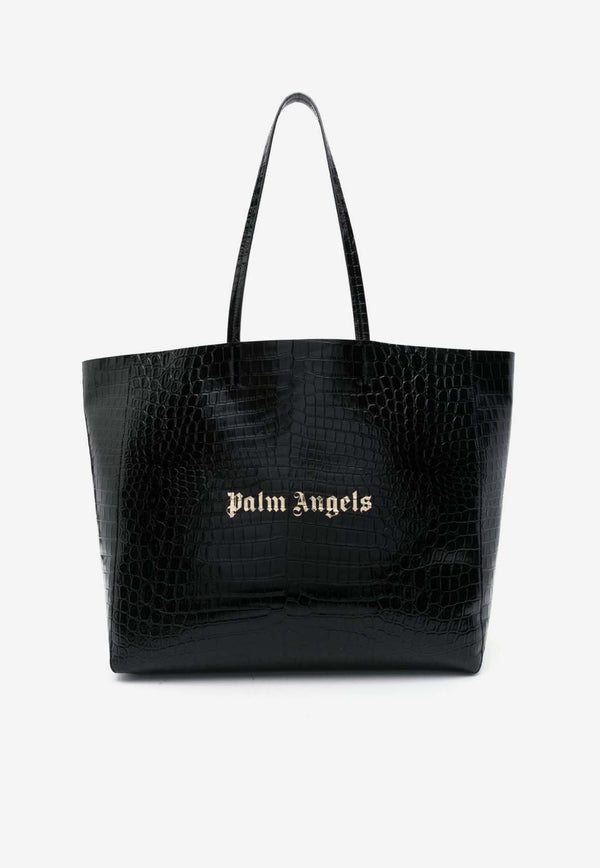Palm Angels Croc-Embossed Leather Tote Bag Black PWNA062R24LEA001_1076
