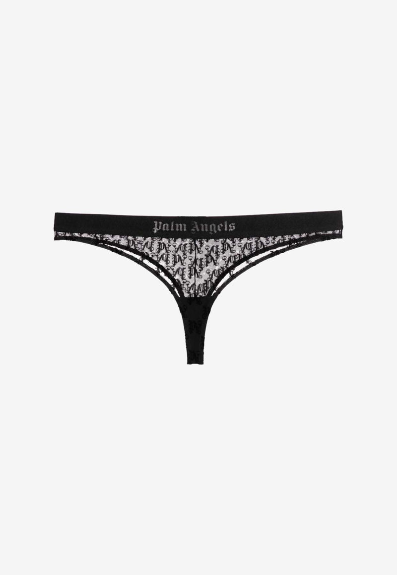 Palm Angels Monogram Jacquard Lace Thong Black PWUF008S24FAB001_1010