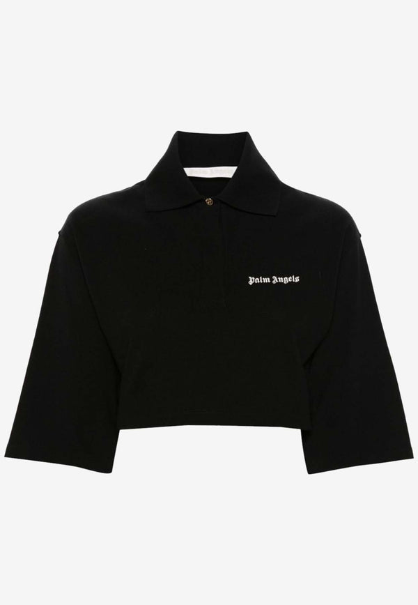 Palm Angels Logo Print Cropped Polo T-shirt Black PWGB012S24FAB003_1003