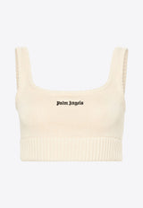 Palm Angels Ribbed Knit Logo Cropped Top Off-white PWHT016S24KNI001_0310