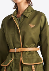 Prada Nylon and Leather Belted Jacket Khaki 292169SOOO1WQ8_F0466
