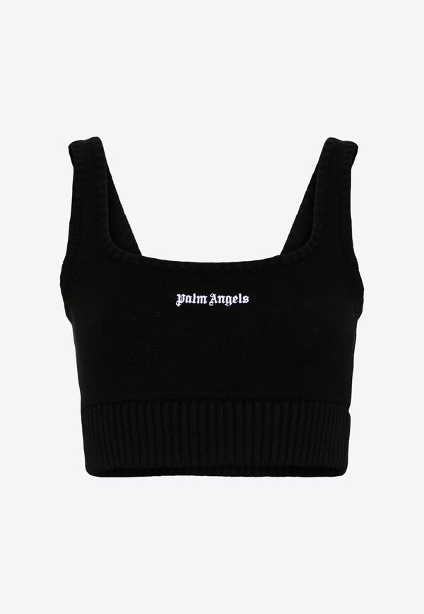 Palm Angels Ribbed Knit Logo Cropped Top Black PWHT016S24KNI001_1003