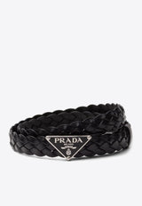 Prada Triangle Logo Braided Leather Belt Black 2CS1142A7P_F0002