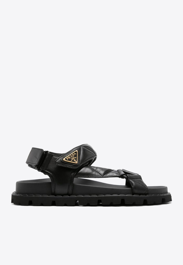Prada Triangle Logo Quilted Sandals Black 1X433NF020038_F0002