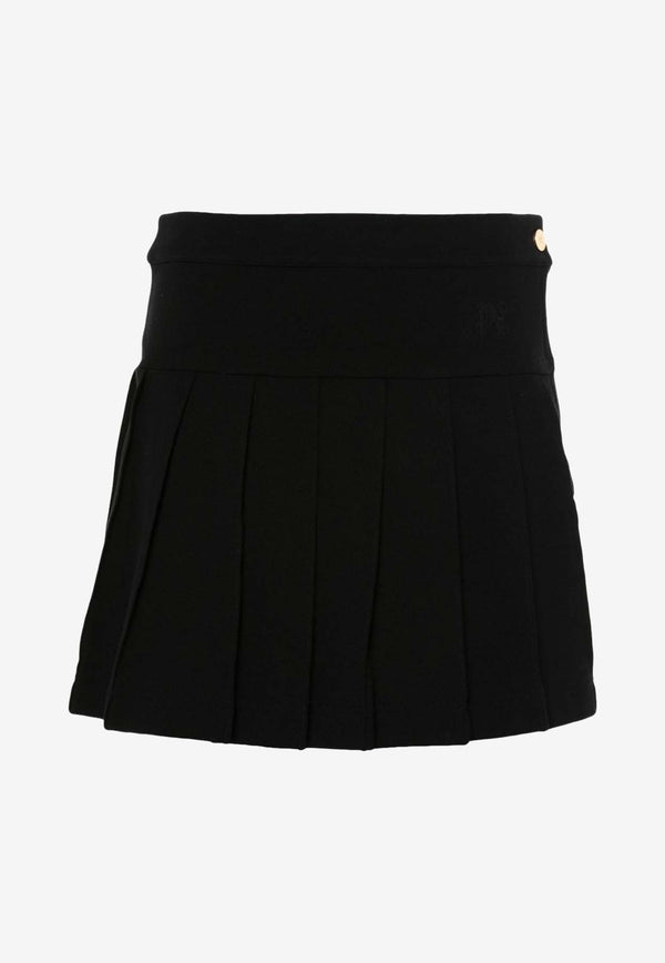 Palm Angels Monogram Pleated Mini Skirt Black PWCC070S24FAB001_1010