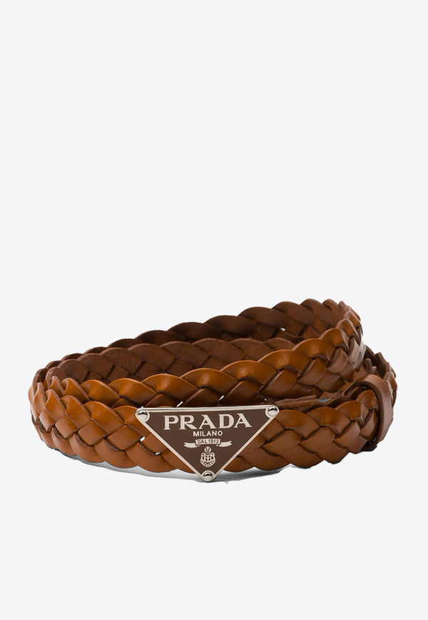 Prada Triangle Logo Braided Leather Belt Cognac 2CS1152A7P_F0046