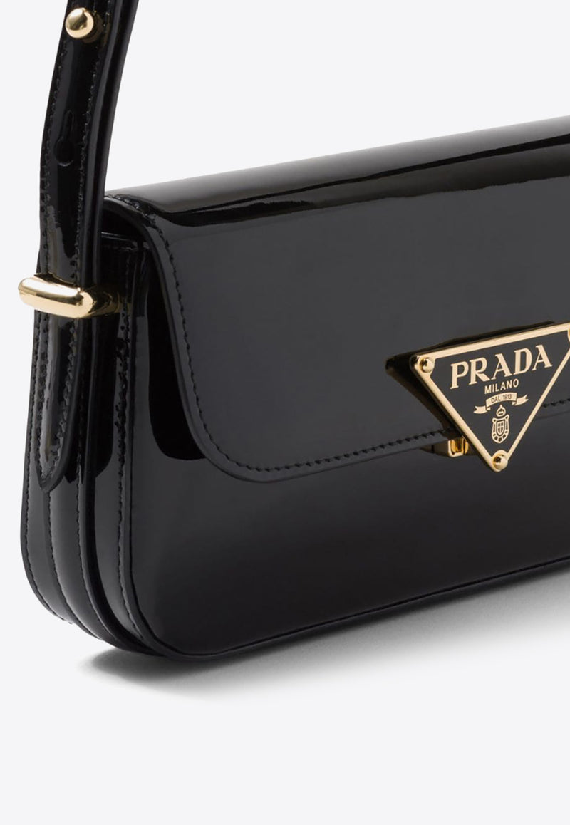 Prada Logo Plaque Patent Leather Shoulder Bag Black 1BD339VMTO069_F03KJ_TH