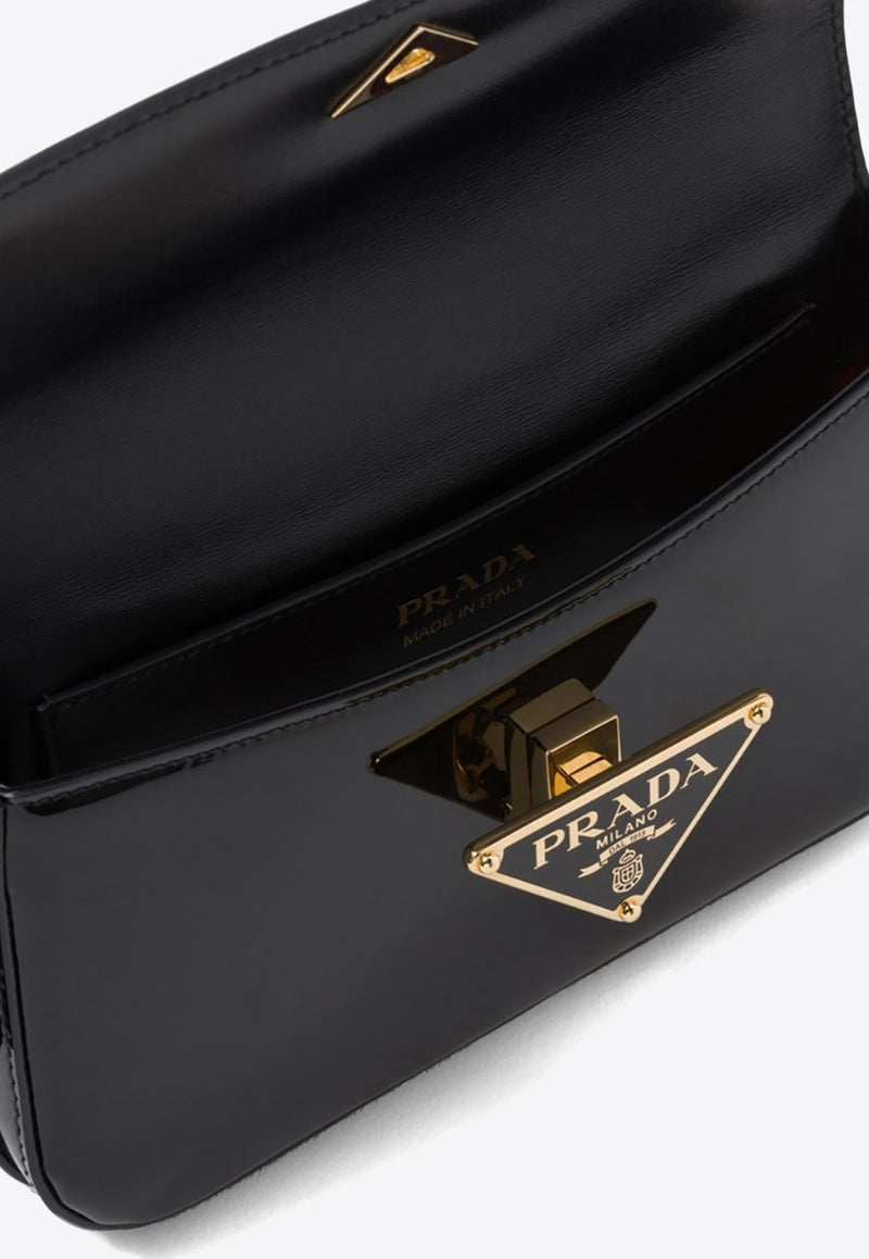 Prada Logo Plaque Patent Leather Shoulder Bag Black 1BD339VMTO069_F03KJ