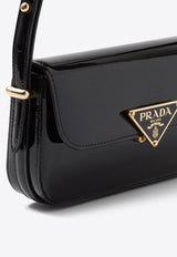 Prada Logo Plaque Patent Leather Shoulder Bag Black 1BD339VMTO069_F03KJ