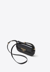 Prada Logo Plaque Patent Leather Shoulder Bag Black 1BD339VMTO069_F03KJ_TH