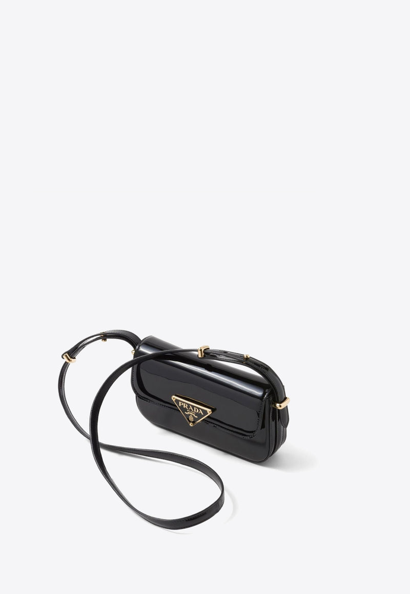 Prada Logo Plaque Patent Leather Shoulder Bag Black 1BD339VMTO069_F03KJ_TH