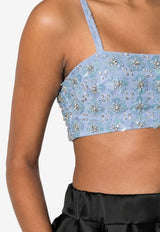 P.A.R.O.S.H Ginny Crystal Embellished Cropped Top  Light Blue D311530GINNY_078