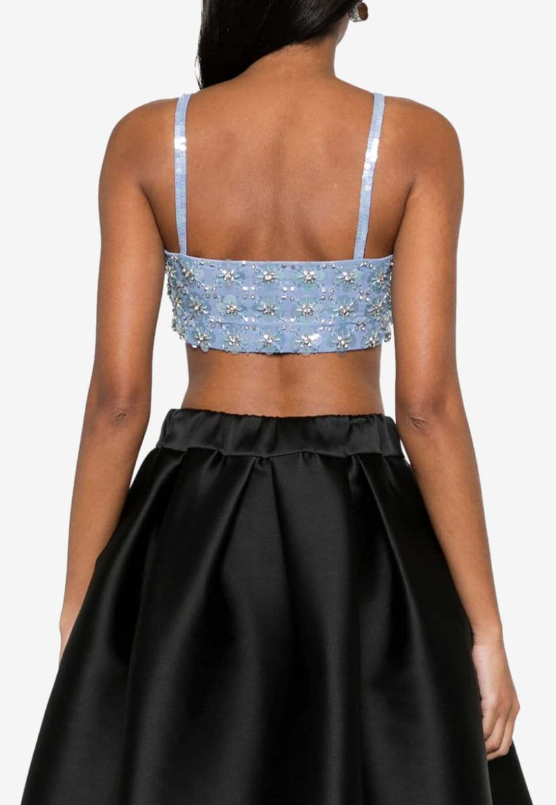 P.A.R.O.S.H Ginny Crystal Embellished Cropped Top  Light Blue D311530GINNY_078