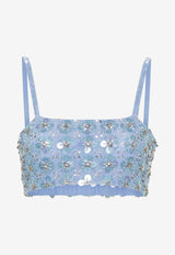 P.A.R.O.S.H Ginny Crystal Embellished Cropped Top  Light Blue D311530GINNY_078