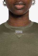 Prada Triangle Logo Long-Sleeved Silk Top Green 39580SOOO14P3_F0052