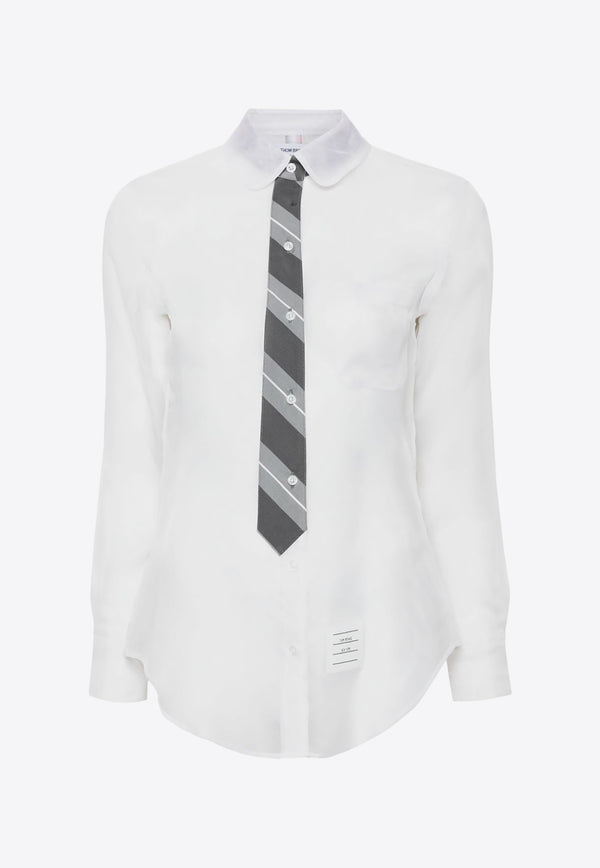 Thom Browne Tie Applique Sheer Organza Shirt White FLL117C05762_100