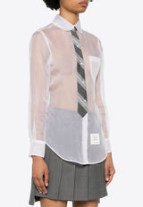 Thom Browne Tie Applique Sheer Organza Shirt White FLL117C05762_100