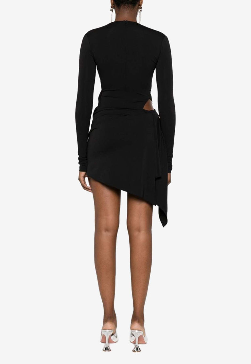 The Attico Asymmetric Draped Mini Jersey Dress Black 241WCA263A014_100