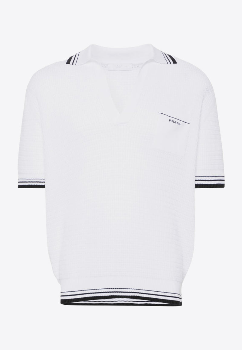 Prada Logo Embroidered Knitted T-shirt White UMB759SOOO14G8_F0964