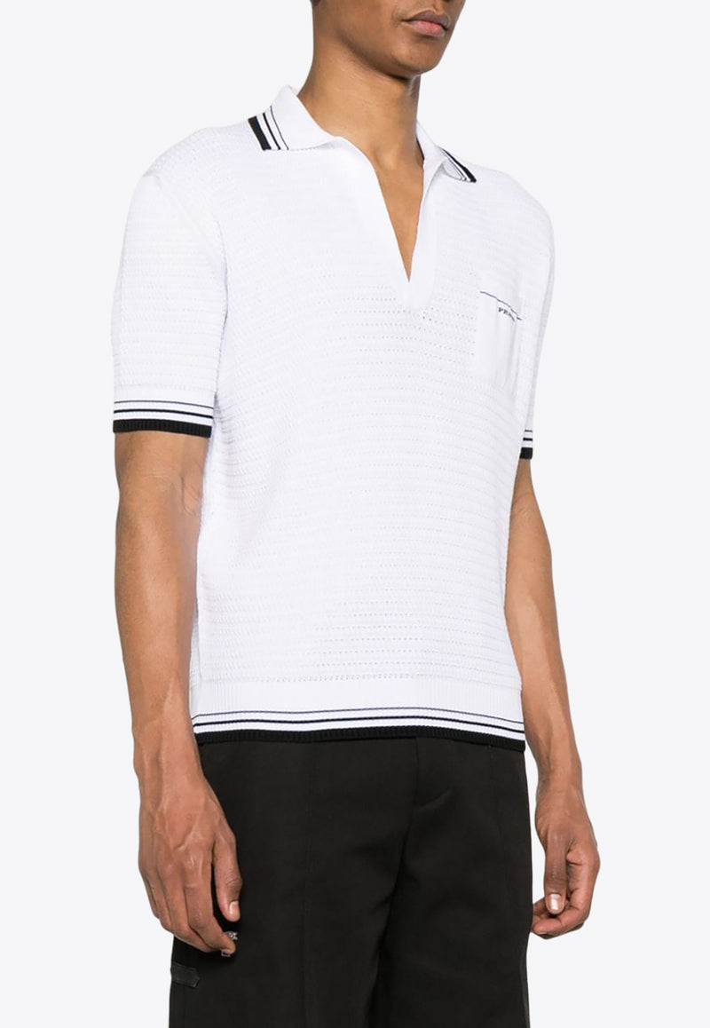 Prada Logo Embroidered Knitted T-shirt White UMB759SOOO14G8_F0964