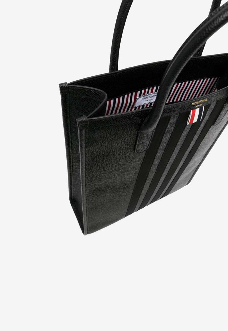 Thom Browne 4-bar Stripes Grained Leather Tote Bag Black MAG445A00198_001