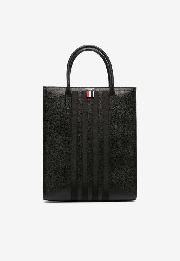 Thom Browne 4-bar Stripes Grained Leather Tote Bag Black MAG445A00198_001