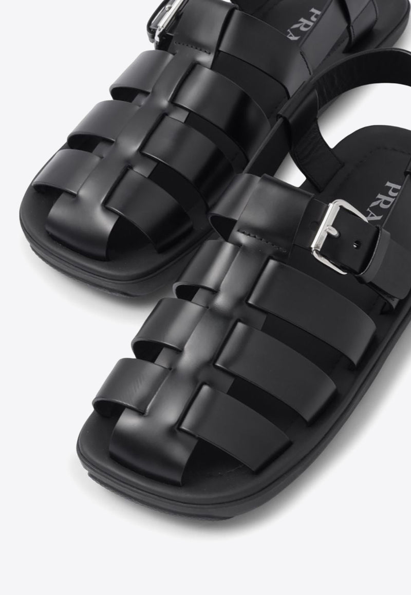 Prada Interwoven Straps Leather Sandals Black 2X3093FG001B4L_F0002