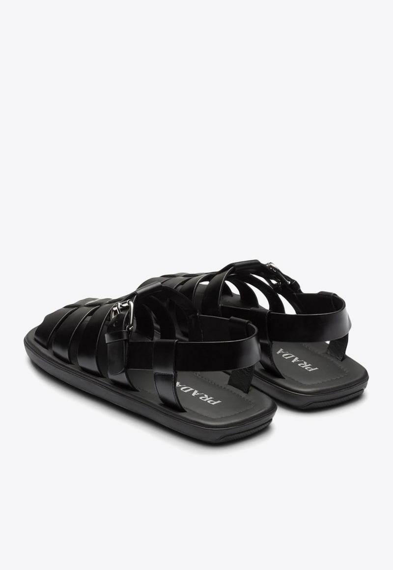 Prada Interwoven Straps Leather Sandals Black 2X3093FG001B4L_F0002